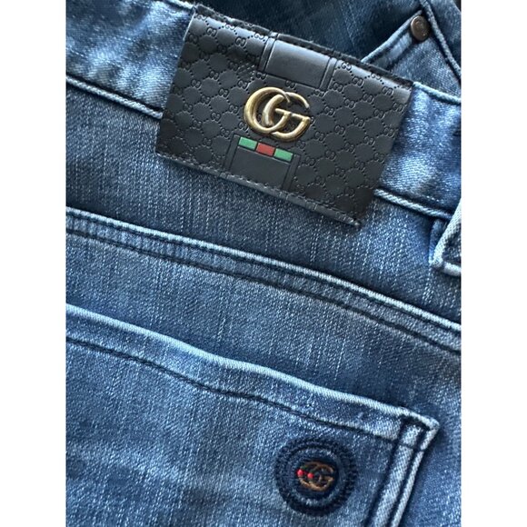 Gucci Blue Jeans Straight Fit Mid-Wash 5 Button Pockets GG Classic Size 36x27 - Picture 2 of 9